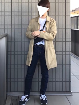 「SHIPS（シップス）のアイテム（ステンカラーコート）」を使った、いつきさん（メンズ・166cm）の春コーディネート