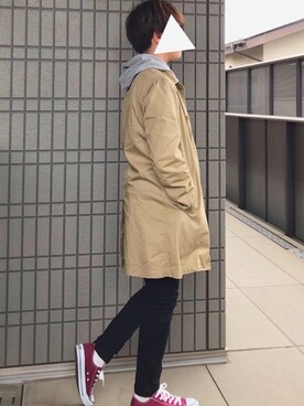 「SHIPS（シップス）のアイテム（ステンカラーコート）」を使った、いつきさん（メンズ・166cm）の春コーディネート