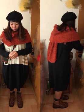 「mercibeaucoup,（メルシーボークー）のアイテム（ステンカラーコート）」を使った、coka@cokaさん（レディース・156cm）の冬コーディネート