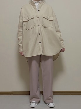 「GUコーデ」｜「アイテム（カバーオール）」を使った、macoさん（レディース・163cm）の秋コーディネート