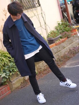 「アイテム（ステンカラーコート）」を使った、morireさん（メンズ・184cm・10代）の冬コーディネート
