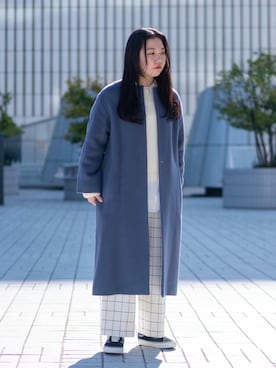 「RECOMMEND  ITEM STYLING」｜「アイテム（ノーカラーコート）」を使った、Miho Fujii     さん（レディース・162cm）の冬コーディネート