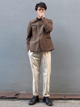 「ブラウンコーデ」｜「アイテム（ノーカラージャケット）」を使った、ビーンズ　おいちょさん（メンズ・180cm）の春コーディネート