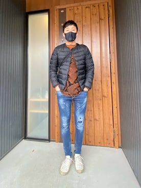 「無印良品（ムジルシリョウヒン）のアイテム（ダウンジャケット/コート）」を使った、汗疹さん（メンズ・177cm）の冬コーディネート