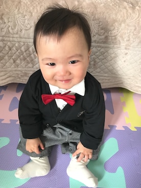 「西松屋（ニシマツヤ）のアイテム（カーディガン/ボレロ、ブラック系）」を使った、yuuuuuさん（キッズ・90cm）の春コーディネート