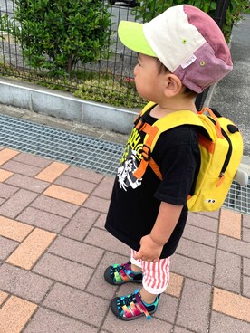「UNIQLO（ユニクロ）のアイテム（パンツ、オレンジ系）」を使った、yuuuuuさん（キッズ・90cm）の春コーディネート