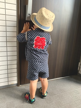 「西松屋（ニシマツヤ）のアイテム（水着/着物・浴衣、ブルー系）」を使った、yuuuuuさん（キッズ・90cm）の夏コーディネート
