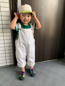 「ZARA KIDSのアイテム（オールインワン・サロペット、ホワイト系）」を使った、yuuuuuさん（キッズ・90cm）の秋コーディネート