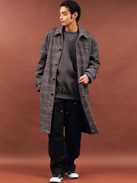 「carhartt」｜「アイテム（ステンカラーコート）」を使った、Beautiful Harmonyさん（メンズ・179cm）の冬コーディネート