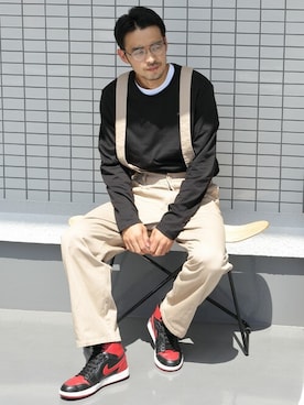 「アメカジ」｜「アイテム（オールインワン・サロペット、ベージュ系）」を使った、Beautiful Harmonyさん（メンズ・180cm）の春コーディネート