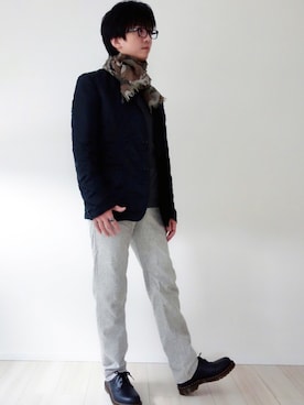 「COMME des GARCONS HOMME（コム デ ギャルソン・オム）のアイテム（ナイロンジャケット）」を使った、ARMAさん（メンズ・177cm）の冬コーディネート