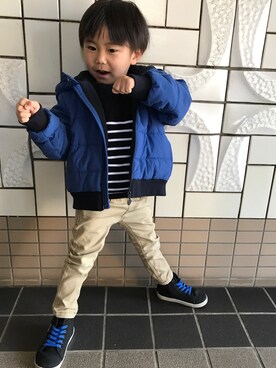 「PETIT BATEAU（プチバトー）のアイテム（ダウンジャケット/コート）」を使った、KENHAYARIHITO♡KARINさん（キッズ・90cm）の冬コーディネート
