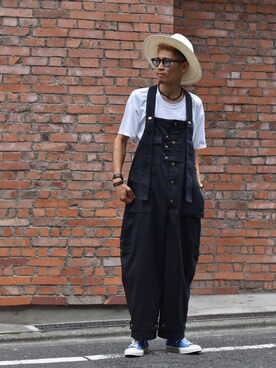 「ハットコーデ」｜「アイテム（サロペット/オーバーオール）」を使った、shuheiさん（メンズ・180cm）の夏コーディネート