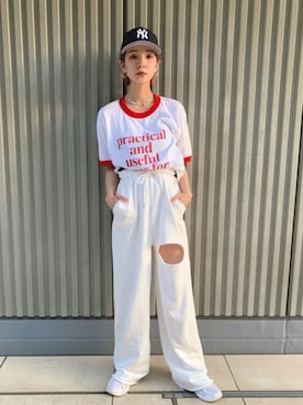 「FIG&VIPER（フィグアンドバイパー）のアイテム（パンツ）」を使った、鑓水せれなさん（レディース・170cm）の夏コーディネート