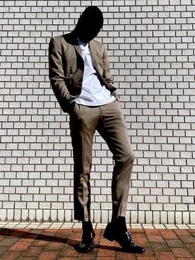 「スーツコーデ」｜「アイテム（セットアップ）」を使った、UEMTOさん（メンズ・180cm）の秋コーディネート
