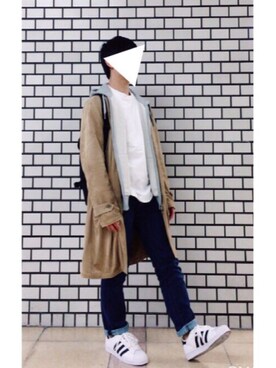 「Lee（リー）のアイテム（チェスターコート）」を使った、TATSUKIさん（メンズ・165cm）の冬コーディネート