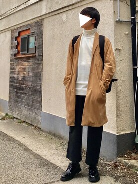 「Lee（リー）のアイテム（チェスターコート）」を使った、TATSUKIさん（メンズ・163cm）の冬コーディネート