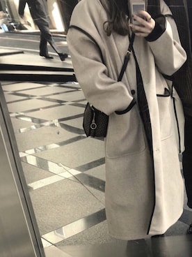 「moussy」｜「アイテム（ステンカラーコート）」を使った、mizukiさん（レディース・154cm）の冬コーディネート