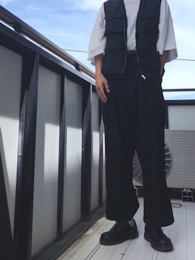 「BASQUE magenta（バスクマゼンタ）の【BASQUE -enthusiastic design-】スーパーオーバーサイズドロップショルダーハーフスリーブBIGカットソー（Tシャツ/カットソー）」を使った、こさん（メンズ・173cm）の夏コーディネート