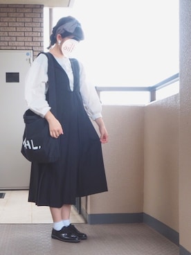 「HARUTA」｜「アイテム（ジャンパースカート）」を使った、haruさん（レディース・157cm）の秋コーディネート