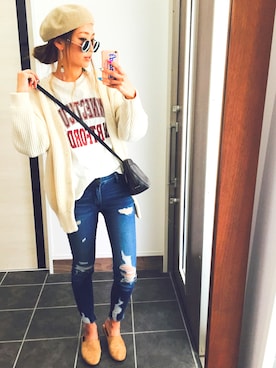 「アイテム（ハンチング/ベレー帽、ベージュ系）」を使った、Ikumi さん（レディース・167cm）の春コーディネート