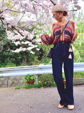 「アイテム（ハンチング/ベレー帽、ベージュ系）」を使った、Ikumi さん（レディース・167cm）の春コーディネート