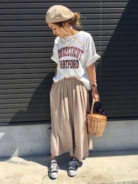 「アイテム（腕時計、ブラウン系）」を使った、Ikumi さん（レディース・167cm）の夏コーディネート