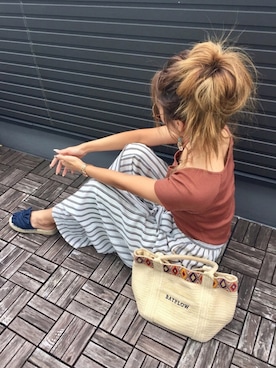 「ストライプ」｜「アイテム（アナログ腕時計）」を使った、Ikumi さん（レディース・167cm）の夏コーディネート