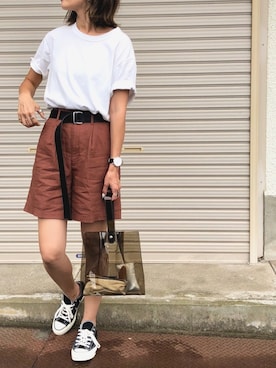 「SENSE OF PLACE by URBAN RESEARCH（センスオブプレイスバイアーバンリサーチ）のダブルリングワイドベルト（ベルト）」を使った、Ikumi さん（レディース・167cm）の春コーディネート