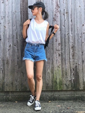 「キャップ女子」｜Ikumi さん（レディース・167cm）の夏コーディネート