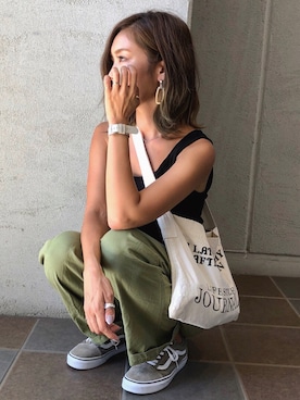 「RED CHOP WORKS（レッドチョップワークス）のアイテム（パンツ）」を使った、Ikumi さん（レディース・167cm）の夏コーディネート