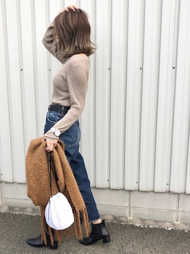 「アイテム（エコバッグ/サブバッグ）」を使った、Ikumi さん（レディース・167cm）の冬コーディネート