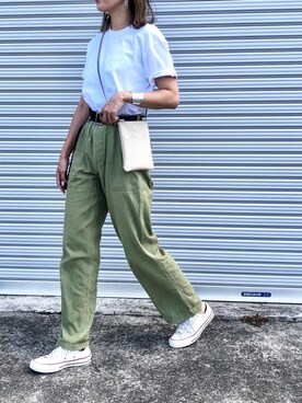 「RED CHOP WORKS（レッドチョップワークス）のアイテム（パンツ）」を使った、Ikumi さん（レディース・167cm）の夏コーディネート