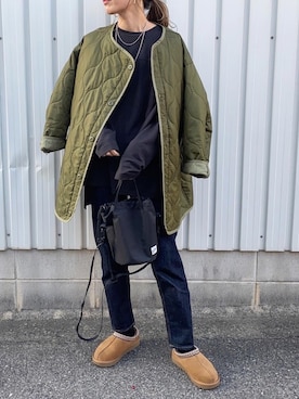 「ワントーンコーデ」｜「アイテム（ノーカラージャケット）」を使った、Ikumi さん（レディース・167cm）の冬コーディネート