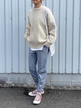 「フィッシャーマンニット」｜Ikumi さん（レディース・167cm）の冬コーディネート