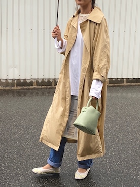 「エプロンワンピース」｜「アイテム（ジャケット/アウター）」を使った、Ikumi さん（レディース・167cm）の春コーディネート