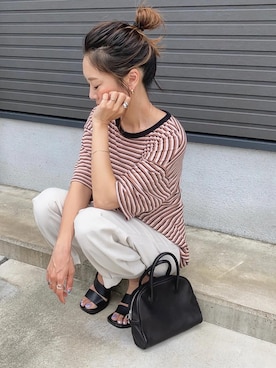 「ホワイトパンツ」｜「アイテム（スラックス）」を使った、Ikumi さん（レディース・167cm）の夏コーディネート