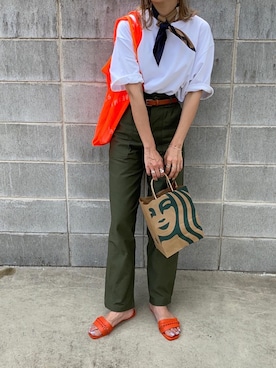 「アイテム（エコバッグ/サブバッグ）」を使った、Ikumi さん（レディース・167cm）の夏コーディネート