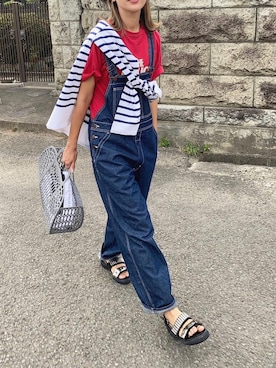 「アイテム（オールインワン・サロペット）」を使った、Ikumi さん（レディース・167cm）の夏コーディネート