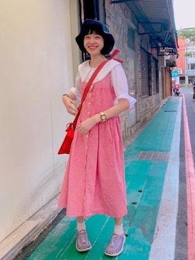 「red」｜「アイテム（サンダル）」を使った、チェリー🍒さん（レディース・160cm）の夏コーディネート