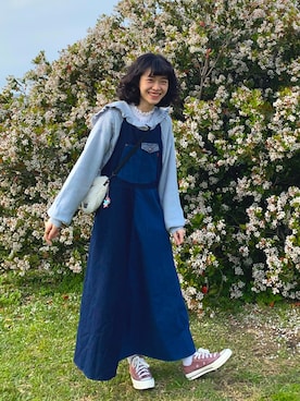 「blue」｜「アイテム（ジャンパースカート）」を使った、チェリー🍒さん（レディース・160cm）の春コーディネート