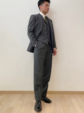 「アイテム（フォーマルスーツ/小物、グリーン系）」を使った、amonさん（メンズ・174cm）の春コーディネート