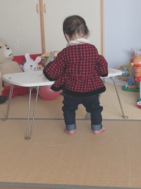「petit main（プティマイン）のアイテム（トップス、レッド系）」を使った、はなももさんの冬コーディネート