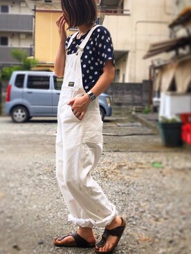 「OSHKOSH（オシュコシュ）のアイテム（サロペット/オーバーオール）」を使った、ayksn さん（レディース・158cm）の夏コーディネート