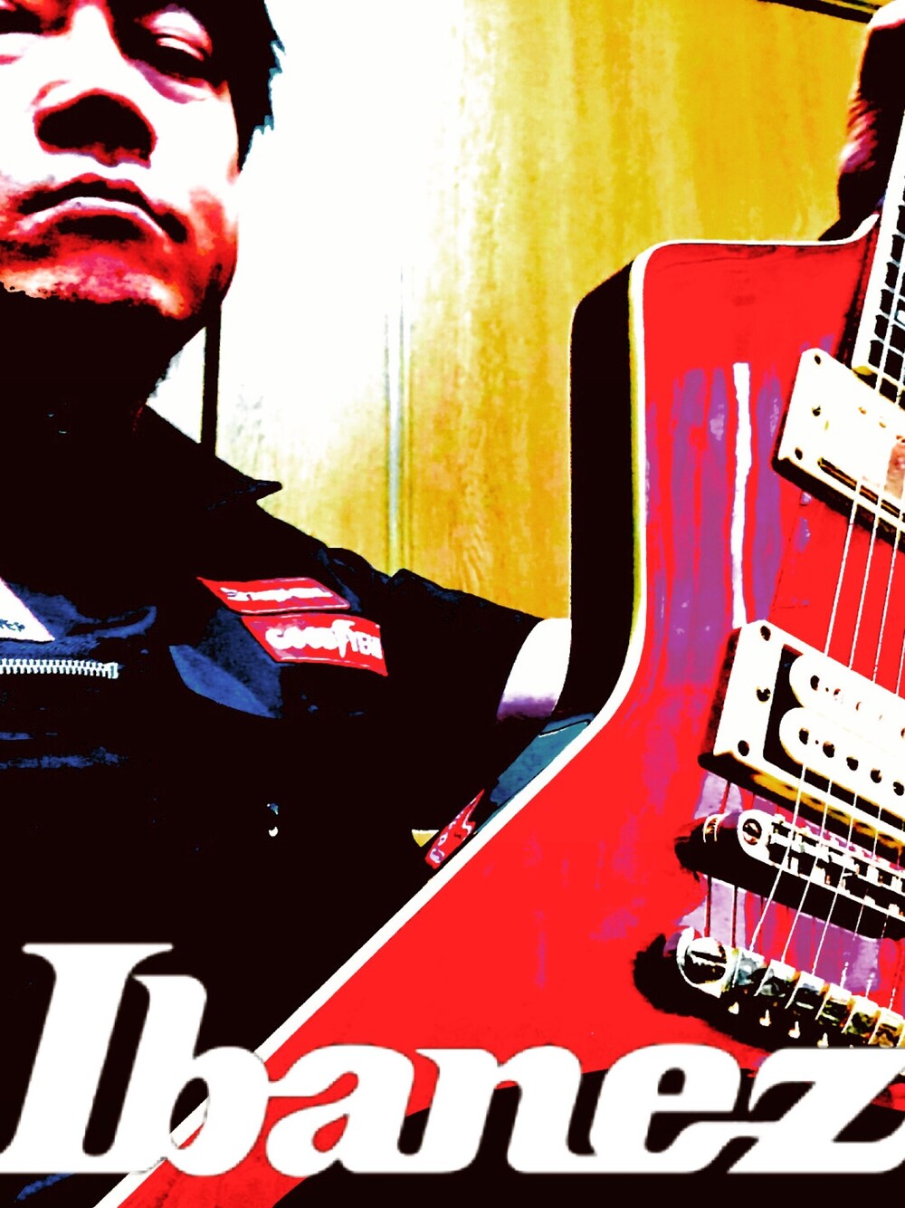 「バンドマン、ロック、Ibanez、ibanez エレキギター」｜「BEN DAVISのアイテム（シャツ/ブラウス、ブラック系）」を使った、たけだかずと【相互フォロー】さん（メンズ・167cm）の春コーディネートの1枚目の写真
