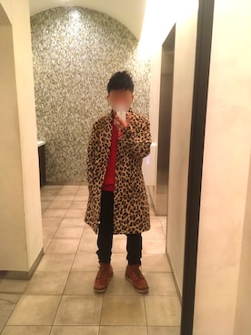 「ヒョウ柄コート」｜KOSUKEさん（メンズ・157cm）の冬コーディネート