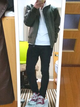 「UNIQLO（ユニクロ）のアイテム（ブルゾン、グリーン系）」を使った、ひろさん（メンズ・162cm）の冬コーディネート