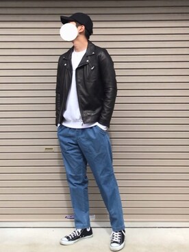 ダブルライダースジャケットを使ったメンズ人気ファッションコーディネート Wear