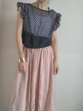 「no brand（ノーブランド）のアイテム（スカート、ピンク系）」を使った、hiroさん（レディース・152cm）の夏コーディネート