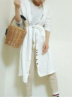 「nicoandのアイテム（かごバッグ、ベージュ系）」を使った、hiroさん（レディース・152cm）の夏コーディネート